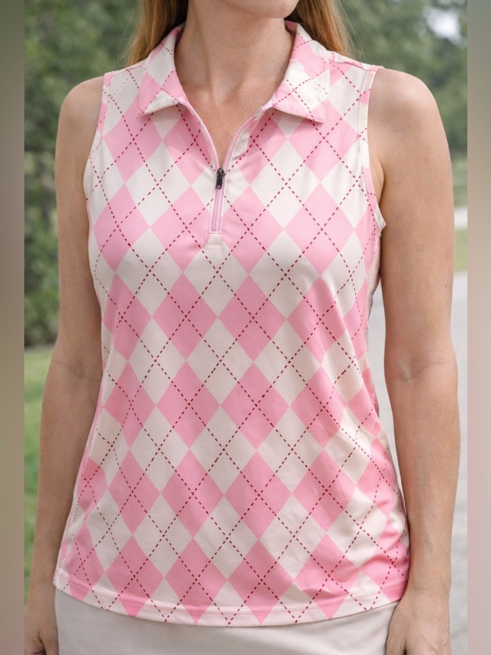 🐣5/$25-Pink Argyle Sleeveless Women's Golf Top